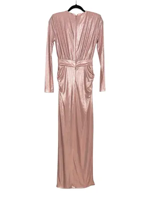 House Of CB Mina Dress Deep V-Neck Metallic Pink Long Sleeve Gown SMALL thumbnail 4