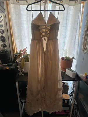 Floral champagne formal dress thumbnail 4
