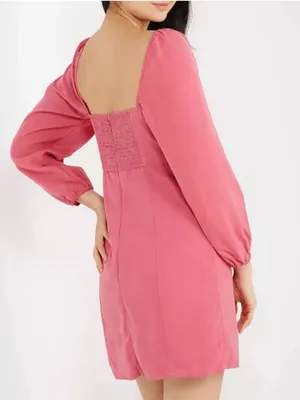 Abercrombie & Fitch Long Sleeve Sweetheart Neck Mini Dress Coral Pink Size Large thumbnail 2