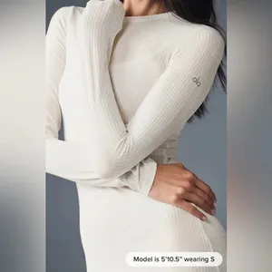 Alo Yoga NWT Ribbed Sea Coast Long Sleeve Dress Ivory Size M thumbnail 9