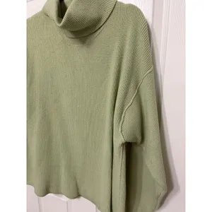 Free People Easy Street Tunic Sweater Sage Green Ribbed Turtleneck Oversized M thumbnail 3