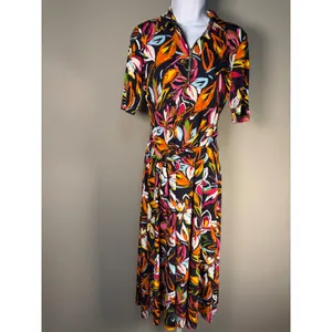 MSK Floral Zip Front Tie Waist‎ Midi Dress Black Multicolor Small thumbnail 2