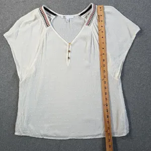 DR2 Women's Small White Swiss Dot Blouse Top V-Neck Embroidered Peasant Boho thumbnail 6
