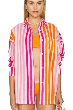 Beach Riot Alexa Cover Up Shirt‎ Sunset Stripe Long Sleeve Button Up Top S/M thumbnail 1
