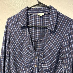 Pilcro Anthropologie Womens-S Blouse Blue Plaid‎ Ruched Button Front Flannel thumbnail 7