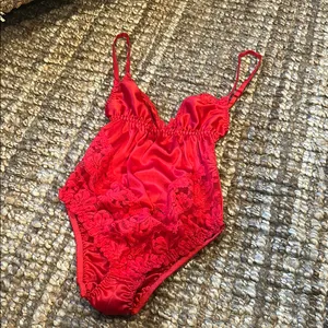 Vintage Dolores For Poirette Red Satin Lace Lingerie Bodysuit Size 34 thumbnail 3