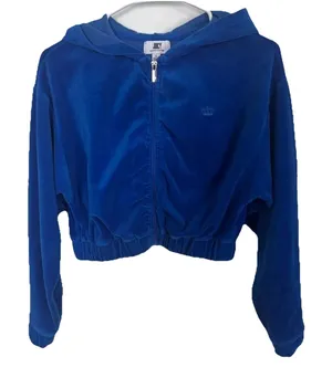 Juicy Couture Blue Velour 90s Y2K‎ Cropped Zip Up Track Suit Top Size Small. thumbnail 1
