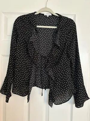 Polka dot ruffle tie front top Black Size XS thumbnail 1