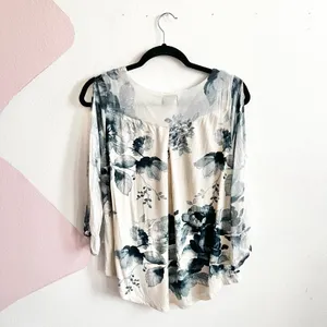 Lucky Brand Peasant Top Sheer Floral Boho Western‎ Hippie Medium thumbnail 2