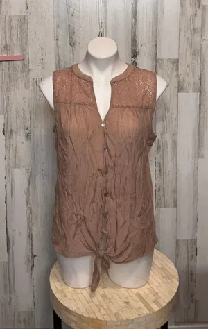 Perception Concept Mauve Pink Sleeveless Top Womens Size Large L Lace Tie Front thumbnail 1