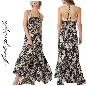 NWOT Free People Heat Wave floral Print Maxi Dress, spaghetti strap racer back,S thumbnail 14