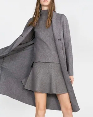 ZARA Long Knit Coat with Draped Neck thumbnail 8