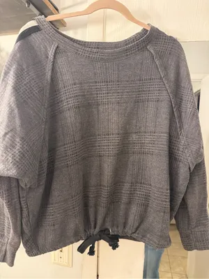 Vintage Havana Gray Plaid Crewneck Sweater with Drawstring thumbnail 1