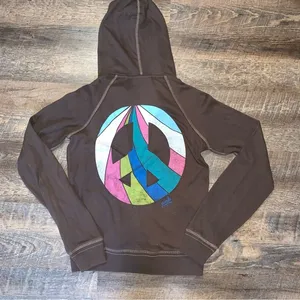 Victoria’s Secret PINK Hoodie Brown Rainbow Peace Sign Size Medium thumbnail 1