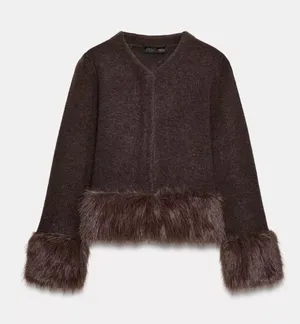 Zara NWT Brown Faux-Fur Trim Jacket thumbnail 1