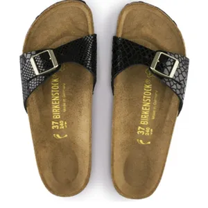 NWT Birkenstock Madrid Shiny Black Snake Sandals Women's Sz. 43 (US 12) thumbnail 1