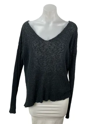 Brandy Melville Women's Black Knit Long Sleeve Deep V Neck Sweater Top Size OS thumbnail 1