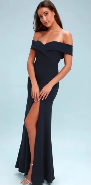 Lulus Song of Love Navy Blue Off-the-Shoulder Maxi Dress Size XL thumbnail 1