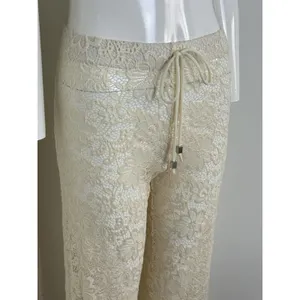Elan Beach ivory lace boho pull on wide leg pants Cover Up Beach Resort Size M thumbnail 6