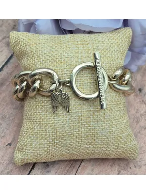 Victoria’s Secret Pave Set Crystal Chunky Gold Curb Chain Toggle Bracelet thumbnail 4