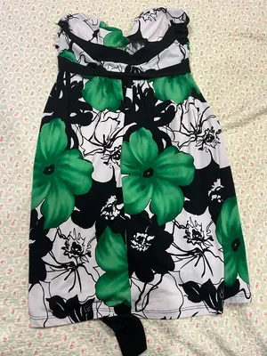 Strapless Green Floral Halter Dress - Women's Summer Style thumbnail 2