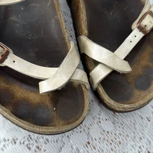 Birkenstock white leather straps slip on sandals sz 8 thumbnail 2