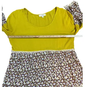 Umgee USA Mustard Yellow Floral Boho Mixed Print Tunic‎ Top Crochet Lace Medium thumbnail 5