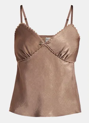 NWT Satin Lace Cami 🦋 Bronze, Toupee, Coquette Y2K Top Medium thumbnail 1