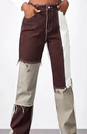 SheIn Brown Patchwork Jeans thumbnail 1