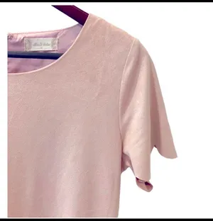 Altar’d State Pink Suede Scalloped Mini Dress Short Sleeve Shift M Feminine thumbnail 5
