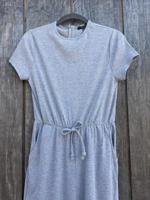 Forever 21 Light Gray Short-Sleeve Knit Wide Leg Jumpsuit Elastic Waistband S thumbnail 3