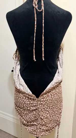Cotton Candy LA Brown Floral Halter Tie Mini Dress Size M - NWOT thumbnail 8