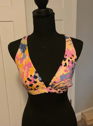 Roxy Multicolor Abstract Print Bikini Top - Pink, Yellow & Blue thumbnail 1