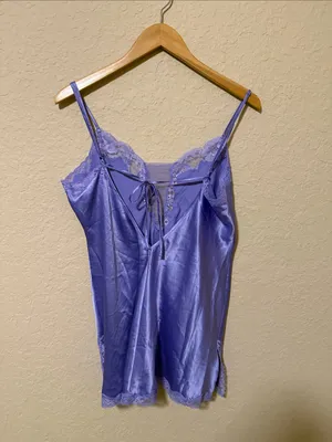 Victoria Secret Lavender Satin Lace Trim Slip Dress large thumbnail 2