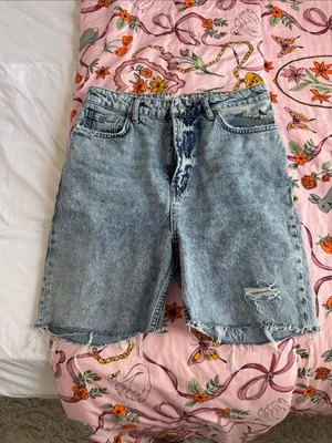 We The Free Free People Distressed Raw Hem Denim Bermuda Shorts Light Wash thumbnail 2