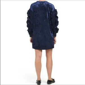 NWT Kaktus Crushed Velvet Navy Ruffle Dress S v6x thumbnail 2