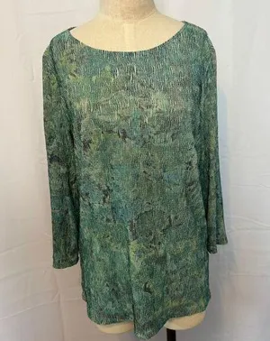 Coldwater Creek Blouse Top Boho 3/4 Sleeve Green Pattern Women's Size Large thumbnail 1