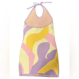 Amazon NWOT Y2K Multicolor Mini Knit Dress Small Halter V-Neck Groovy 80s Disco Wacky thumbnail 5