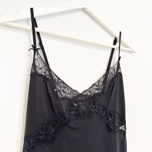 Victorias Secret Slip Dress Size M‎ Black Satin Lace Slit Mini Lingerie Coquette thumbnail 2