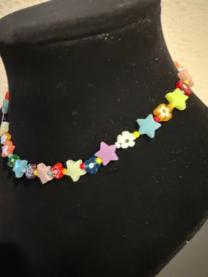 Colorful glow in the dark stars and flowers elastic chocker, OOAK, handmade thumbnail 3