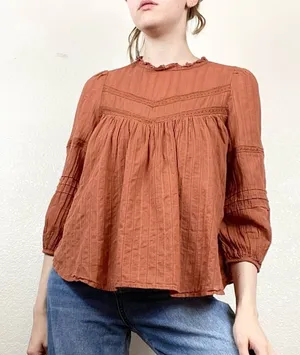 Universal Thread Burnt Orange Yoke Peasant Blouse thumbnail 1