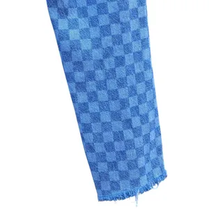 High Rise Straight Leg Raw Hem Checkered Blue Jeans 24 thumbnail 4