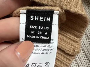 SHEIN Beige Cropped Rib-Knit Mock Neck Long Sleeve Pullover Sweater Women's M thumbnail 3