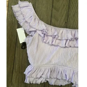 Astr The Label Women's Lavender Pintuck Tie Front Crop Top Ruffle L NWT thumbnail 6