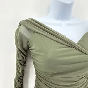 Selfie Leslie Ruched Off Shoulder Mini Dress S Olive Green Long‎ Sleeve Bodycon thumbnail 3