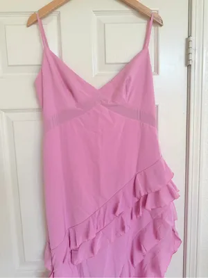 Oh Polly Pink Ruffle Maxi Dress Side Slit Size 10 thumbnail 3