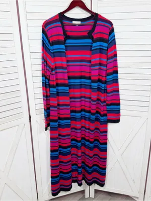 New‎ York & Co Eva Mendes Cecilia Striped Duster Cardigan Sweater Large XL thumbnail 7