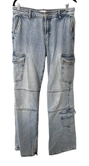 ZARA Light‎ Wash Faded Cargo Jean Sz 4 thumbnail 1