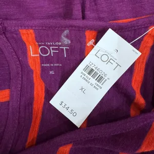 Ann Taylor Loft Purple and Orange Striped Scoop Neck Keyhole Tee Plus Size XL thumbnail 5