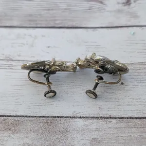 Vintage Screw On Earrings Gold Tone, Clear & White - Condition Issues thumbnail 7